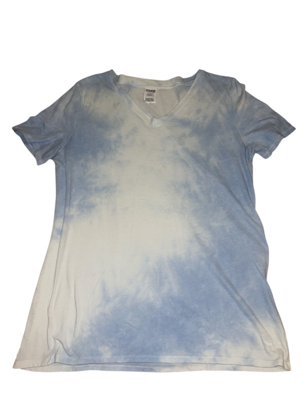 PINK Victoria's Secret Light Blue and White V-Neck Tie-Dye Tee